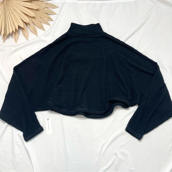 Anthropologie Pilcro Cozy Ribbed Turtleneck Batwing Pullover Black Sweater Top - Picture 8 of 9